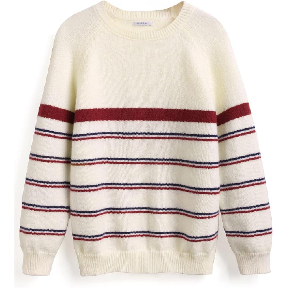imageArshiner Kids Boys Long Sleeve Sweater Knit Crewneck Pullover Striped Sweater for 513 YearsWhite Stripe