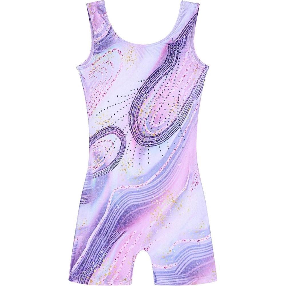 imageArshiner Leotards for Girls Gymnastics with Shorts Color Gradient Shiny Diamond Kids BiketardPurple Marble