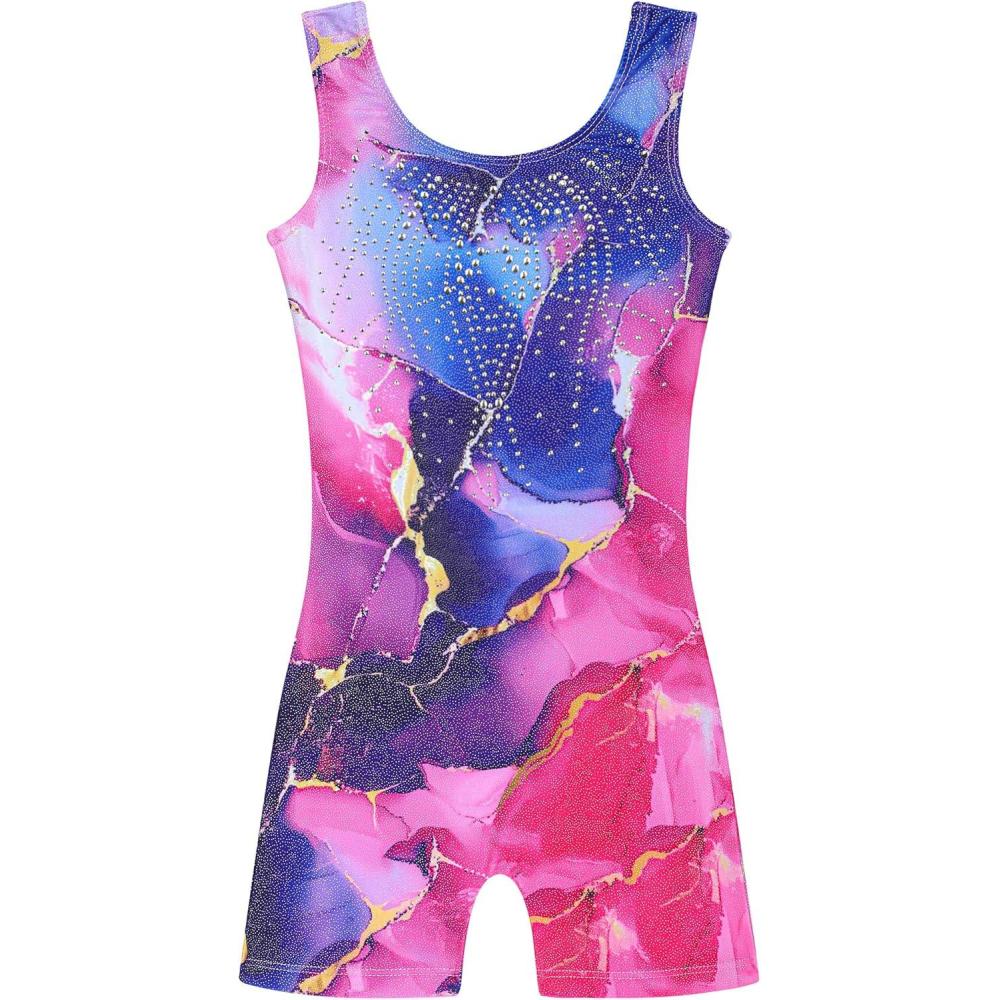 imageArshiner Leotards for Girls Gymnastics with Shorts Color Gradient Shiny Diamond Kids BiketardRose Blue Marble