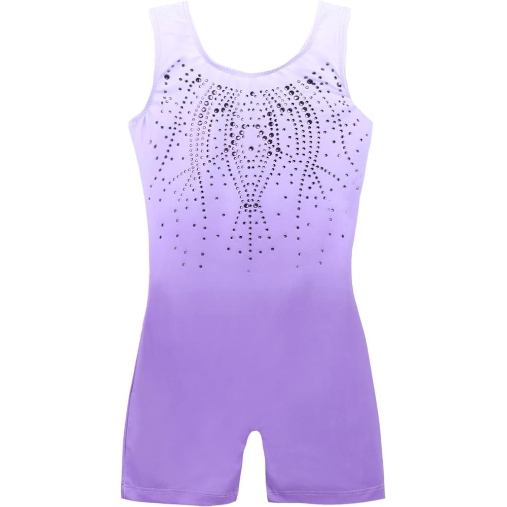 imageArshiner Leotards for Girls Gymnastics with Shorts Color Gradient Shiny Diamond Kids BiketardShiny Lilac