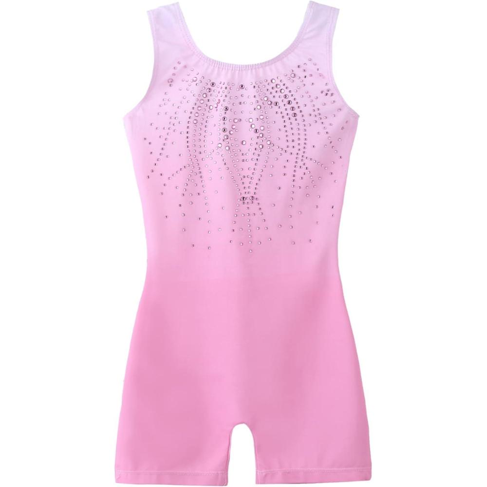 imageArshiner Leotards for Girls Gymnastics with Shorts Color Gradient Shiny Diamond Kids BiketardShiny Pink