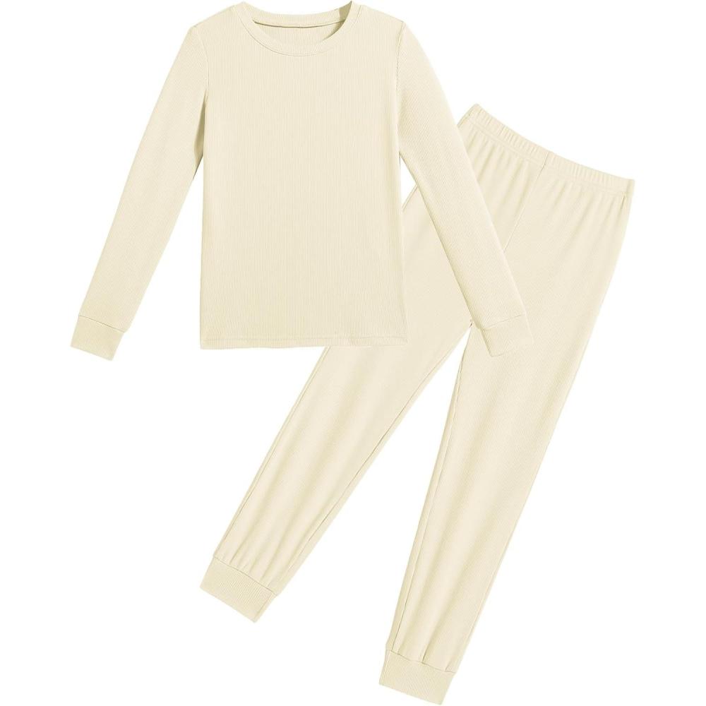 imageArshiner Pajamas for Girls Long Sleeve Pants Sets Snug fit 2 Piece Pjs Set Soft SleepwearBeige