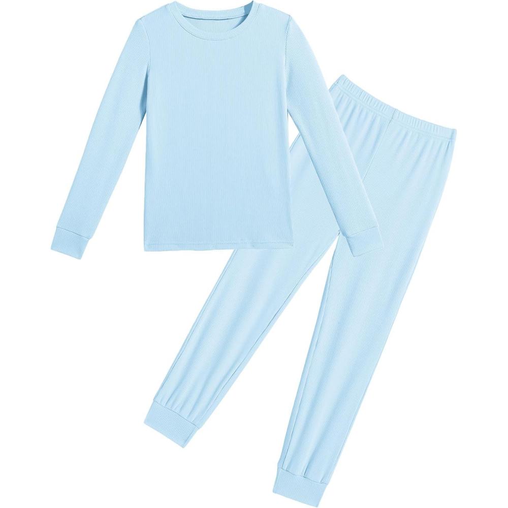 imageArshiner Pajamas for Girls Long Sleeve Pants Sets Snug fit 2 Piece Pjs Set Soft SleepwearBlue