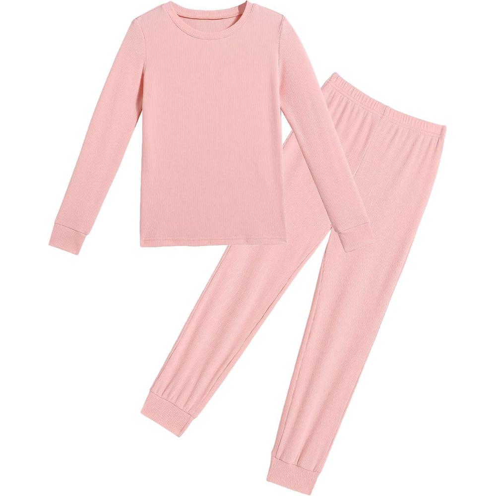 imageArshiner Pajamas for Girls Long Sleeve Pants Sets Snug fit 2 Piece Pjs Set Soft SleepwearLight Pink