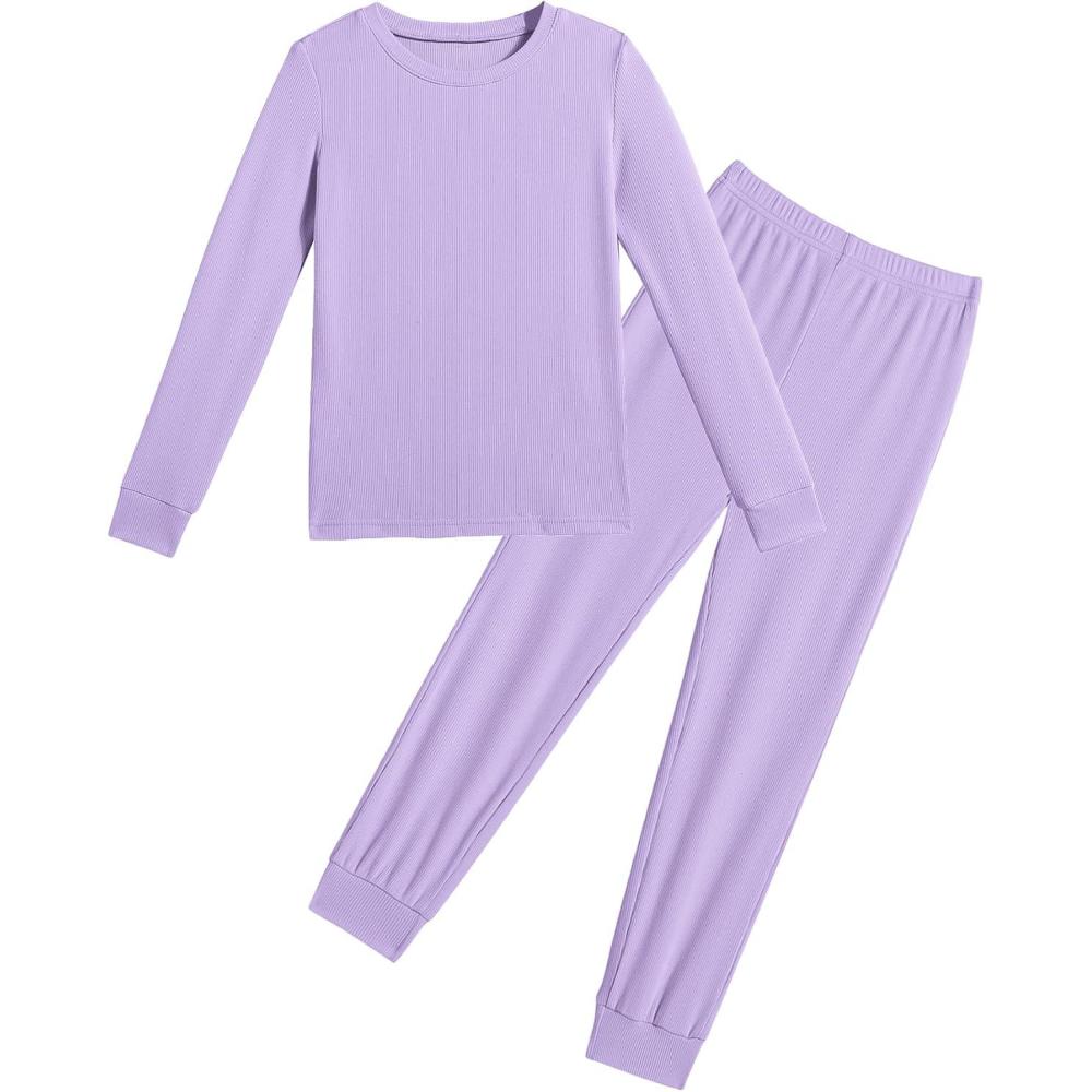 imageArshiner Pajamas for Girls Long Sleeve Pants Sets Snug fit 2 Piece Pjs Set Soft SleepwearLilac