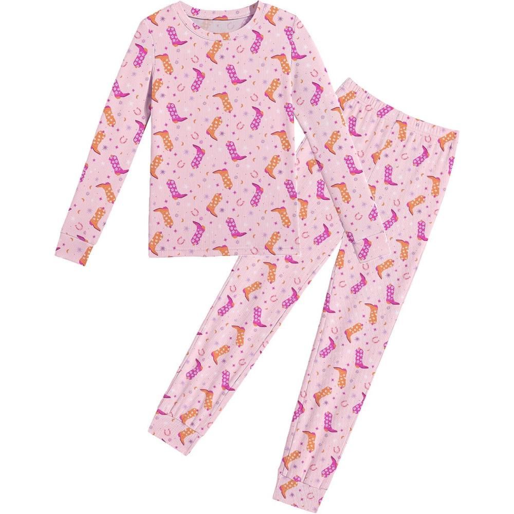 imageArshiner Pajamas for Girls Long Sleeve Pants Sets Snug fit 2 Piece Pjs Set Soft SleepwearPink Boots