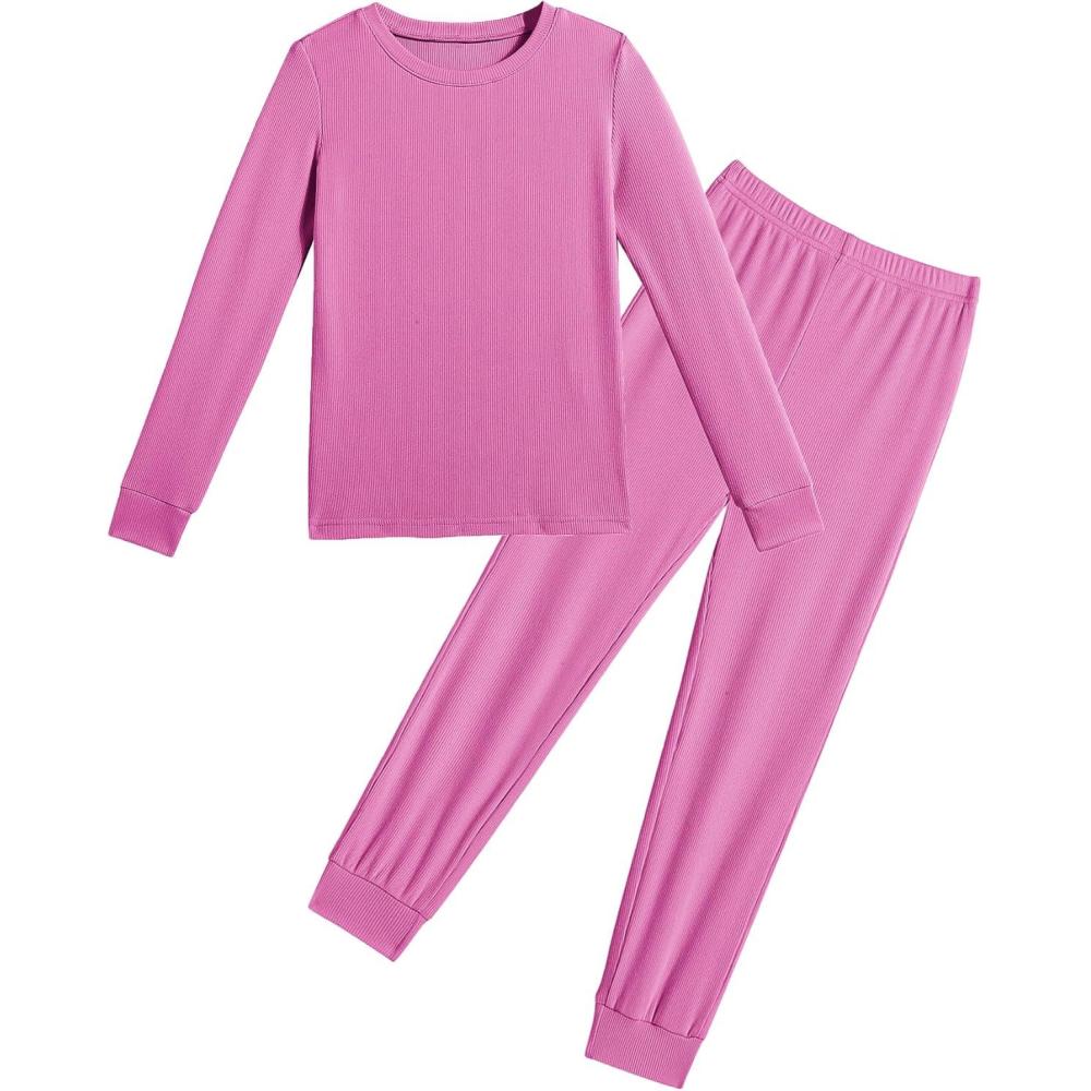 imageArshiner Pajamas for Girls Long Sleeve Pants Sets Snug fit 2 Piece Pjs Set Soft SleepwearRose Red