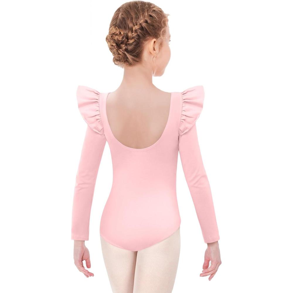 imageArshiner Ruffle Long Sleeve Leotard for Girls Ballet Leotards Low Back Gymnastic Dance Outfits for ToddlerBallet Pink