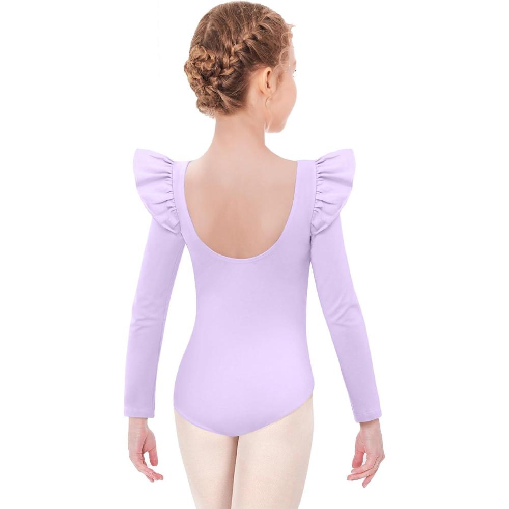 imageArshiner Ruffle Long Sleeve Leotard for Girls Ballet Leotards Low Back Gymnastic Dance Outfits for ToddlerPurple