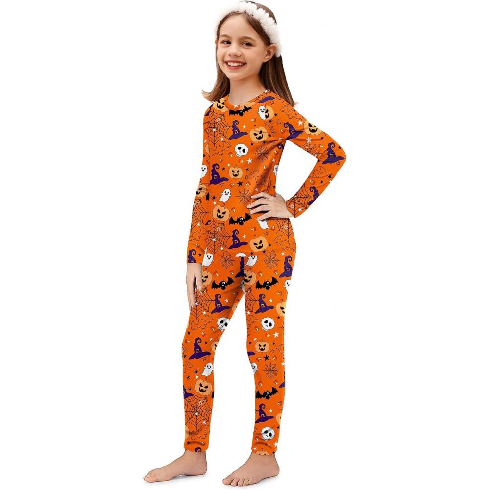 imageArshiner Thermal Underwear for Kids Long Johns Girls Base Layer Top and Bottom SetHalloween Orange