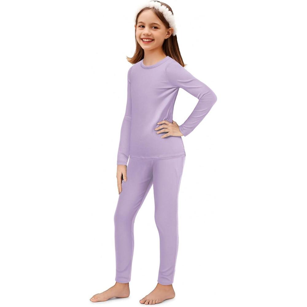 imageArshiner Thermal Underwear for Kids Long Johns Girls Base Layer Top and Bottom SetPurple