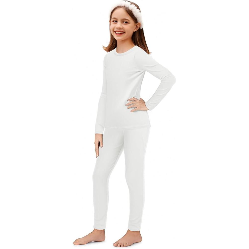 imageArshiner Thermal Underwear for Kids Long Johns Girls Base Layer Top and Bottom SetWhite