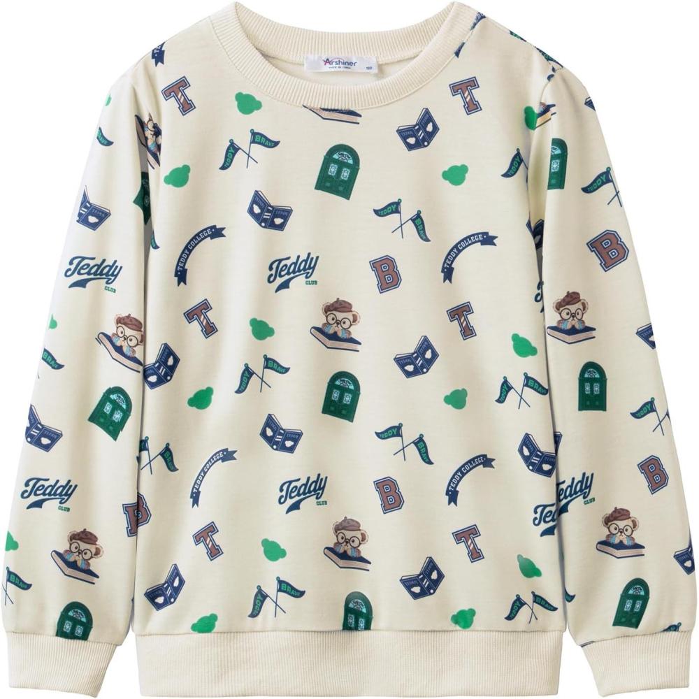 imageArshiner Toddler Boy Crewneck Sweatshirt Long Sleeve Pullover Graphic Shirts for Kid Fall Tops Tees 210 YearsBeige Teddy Bear