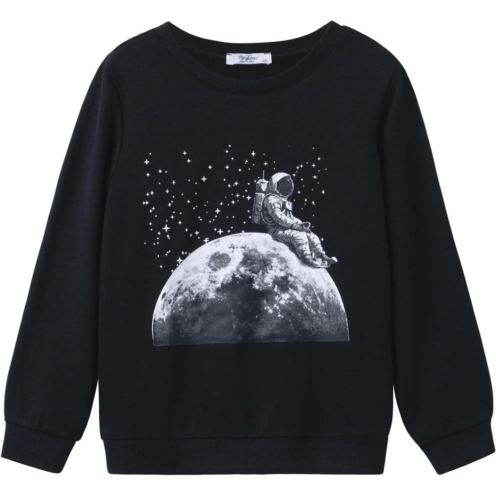 imageArshiner Toddler Boy Crewneck Sweatshirt Long Sleeve Pullover Graphic Shirts for Kid Fall Tops Tees 210 YearsBlack Astronaut