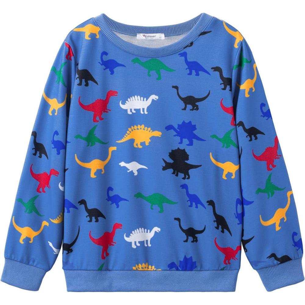 imageArshiner Toddler Boy Crewneck Sweatshirt Long Sleeve Pullover Graphic Shirts for Kid Fall Tops Tees 210 YearsBlue Dinosaur