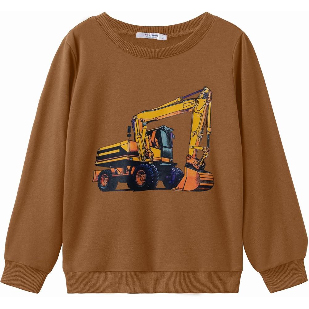 imageArshiner Toddler Boy Crewneck Sweatshirt Long Sleeve Pullover Graphic Shirts for Kid Fall Tops Tees 210 YearsBrown Excavator
