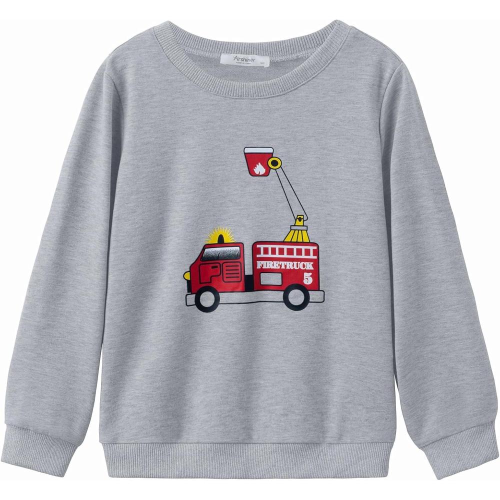 imageArshiner Toddler Boy Crewneck Sweatshirt Long Sleeve Pullover Graphic Shirts for Kid Fall Tops Tees 210 YearsGrey Truck