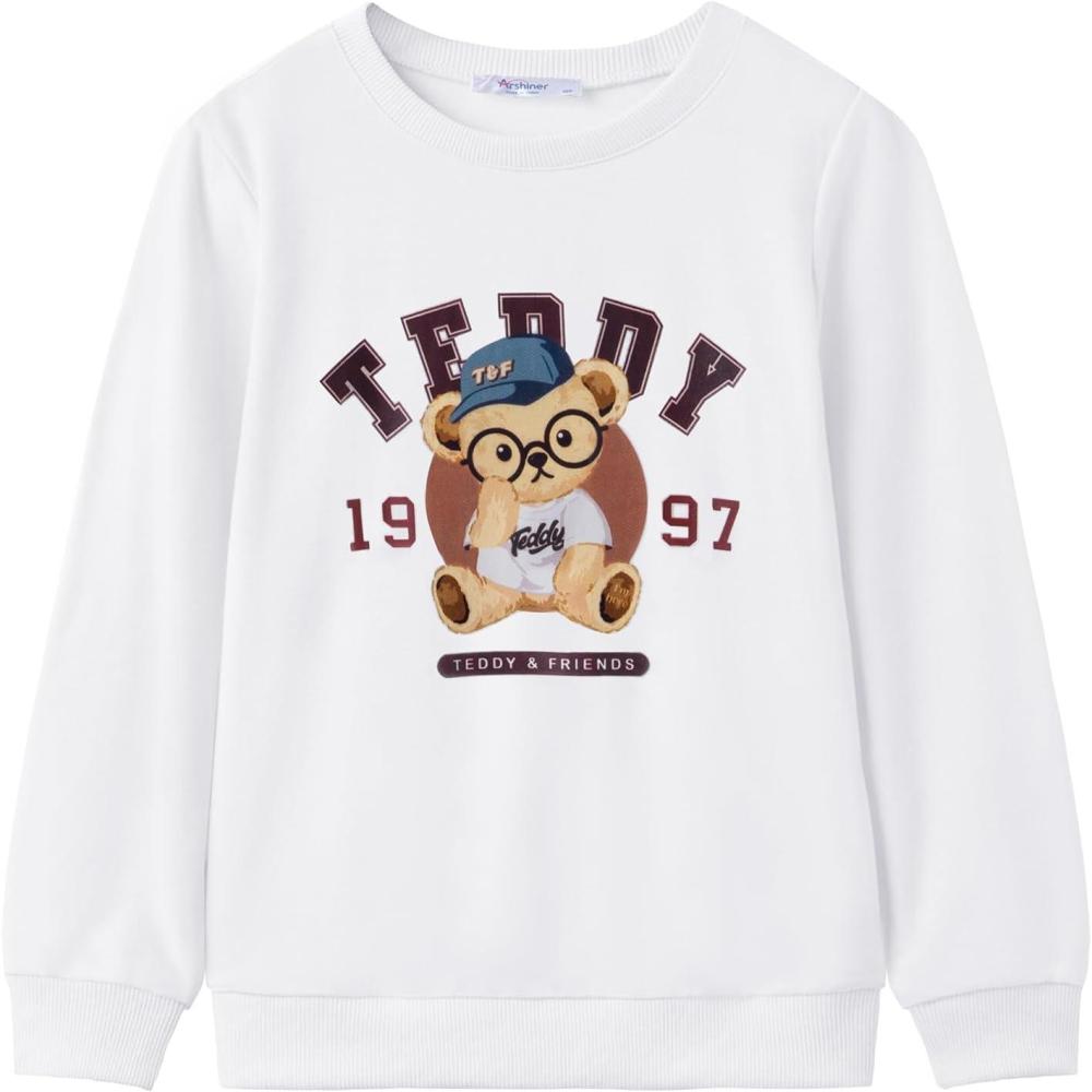 imageArshiner Toddler Boy Crewneck Sweatshirt Long Sleeve Pullover Graphic Shirts for Kid Fall Tops Tees 210 YearsWhite Teddy Bear
