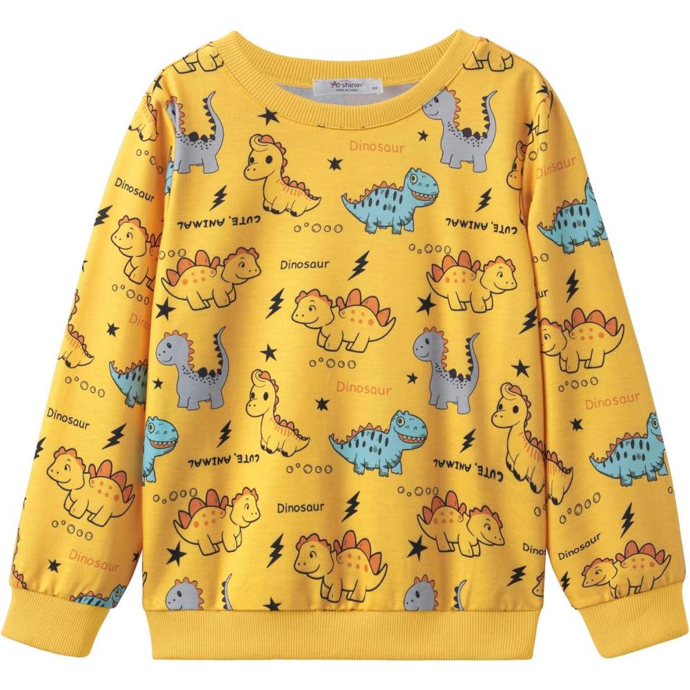 imageArshiner Toddler Boy Crewneck Sweatshirt Long Sleeve Pullover Graphic Shirts for Kid Fall Tops Tees 210 YearsYellow Dinosaur