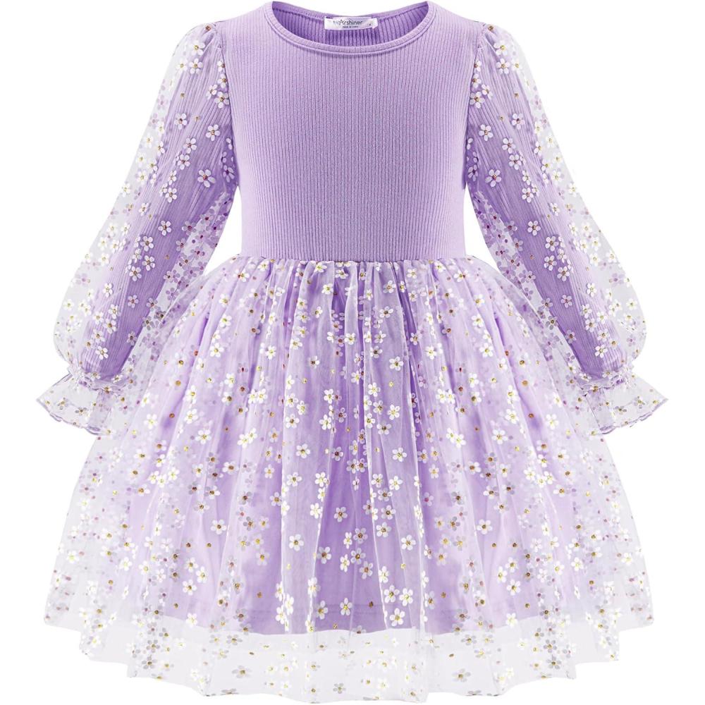 imageArshiner Toddler Christmas Dress Girls Sequin Tulle Puff Long Sleeves Tutu Dress Princess Birthday Party Clothes 16TPurple Daisy Tulle