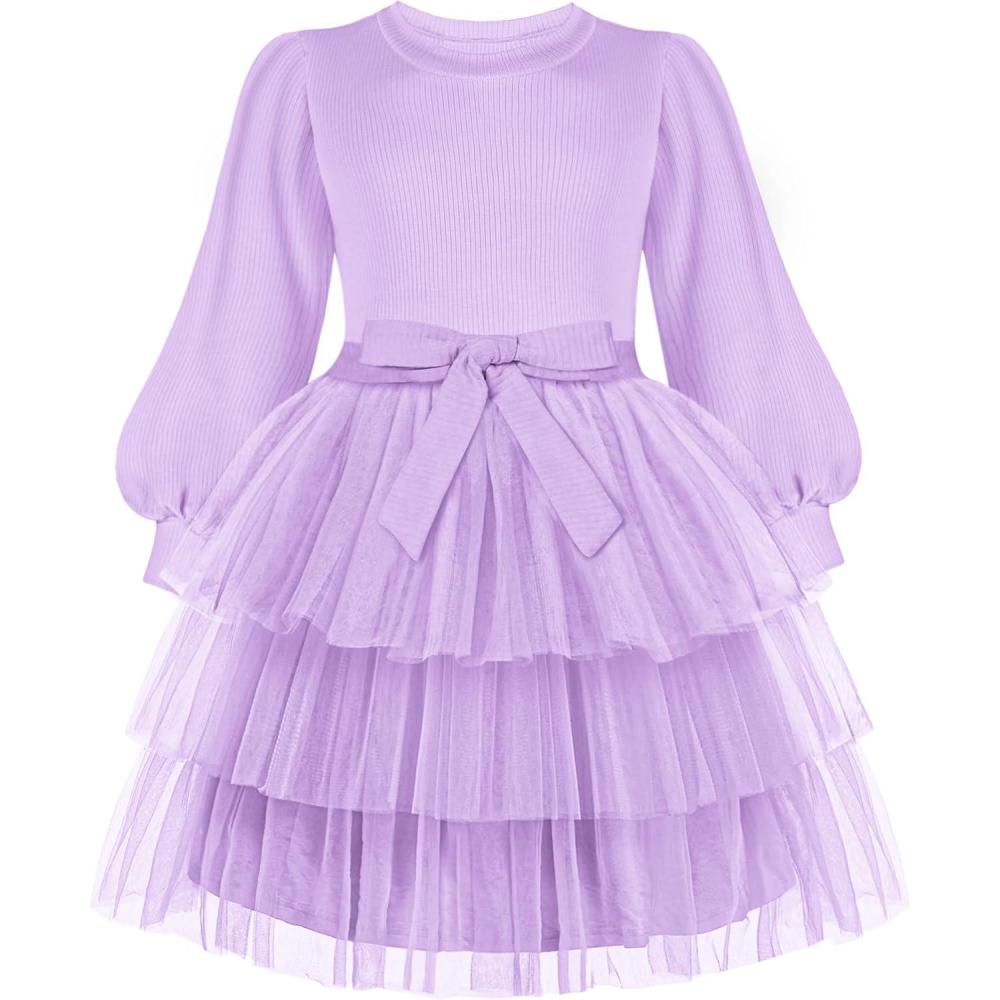 imageArshiner Toddler Dress Little Girls Tutu Fall Winter Puff Long Sleeve Princess Party Tulle DressesLavender