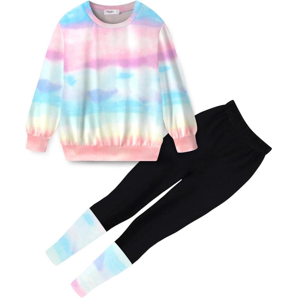 imageArshiner Toddler Girls Clothes 2Pcs Graphic Pullover Sweatshirts Patchwork Leggings Pants Fall Winter Outfit Tracksuits 16Colorful Tiedye