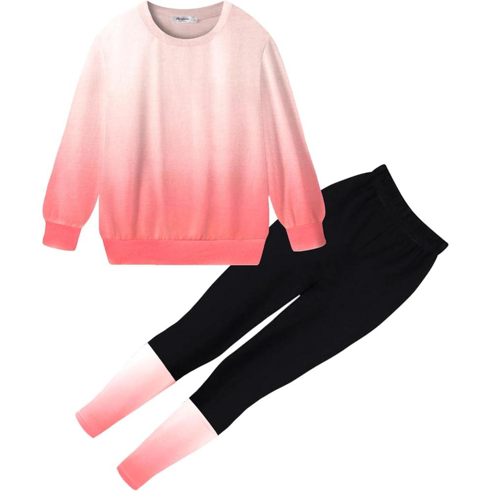 imageArshiner Toddler Girls Clothes 2Pcs Graphic Pullover Sweatshirts Patchwork Leggings Pants Fall Winter Outfit Tracksuits 16Pink