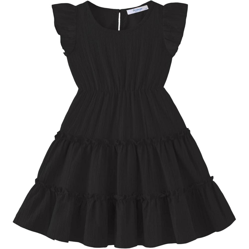imageArshiner Toddler Girls Dress Ruffle Sleeveless Tiered Swing Twirly Dresses Cute Summer Beach Sundress with Pocket for 16TBlack