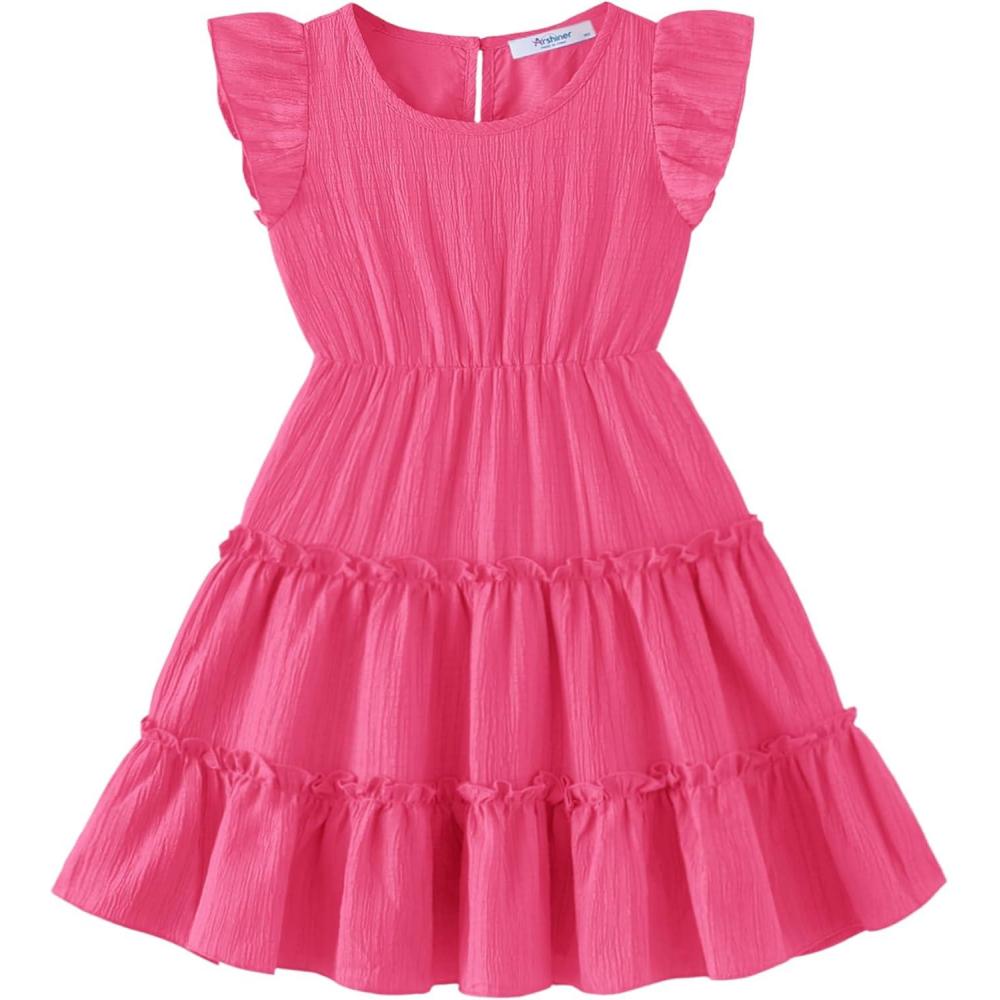 imageArshiner Toddler Girls Dress Ruffle Sleeveless Tiered Swing Twirly Dresses Cute Summer Beach Sundress with Pocket for 16THot Pink