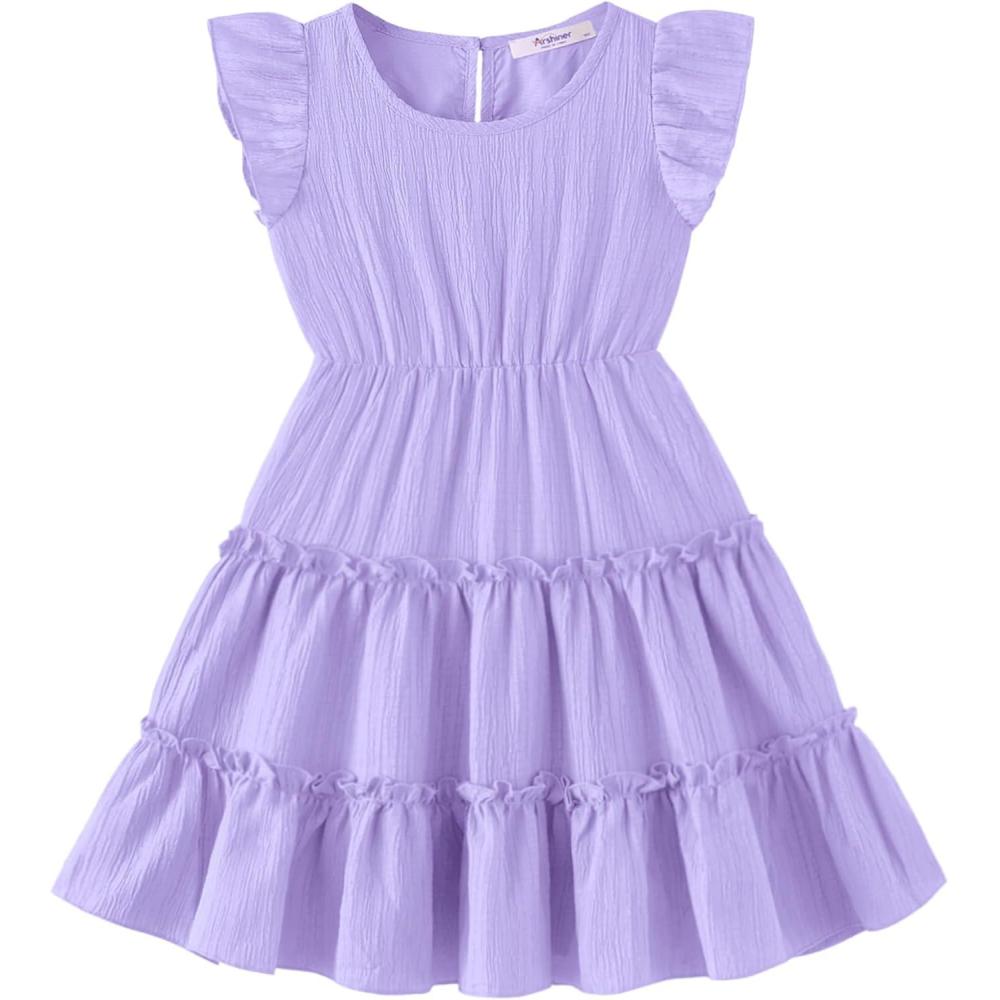 imageArshiner Toddler Girls Dress Ruffle Sleeveless Tiered Swing Twirly Dresses Cute Summer Beach Sundress with Pocket for 16TPurple