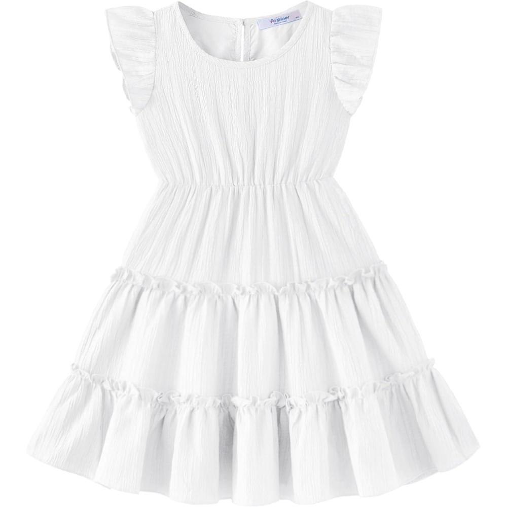 imageArshiner Toddler Girls Dress Ruffle Sleeveless Tiered Swing Twirly Dresses Cute Summer Beach Sundress with Pocket for 16TWhite