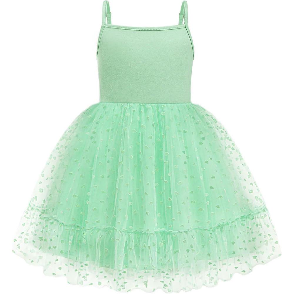 imageArshiner Toddler Girls Tulle Dress Rainbow Tutu Birthday Princess Dresses Formal Photoshoot Outfit Summer Clothes 26TGreen Heart Tulle