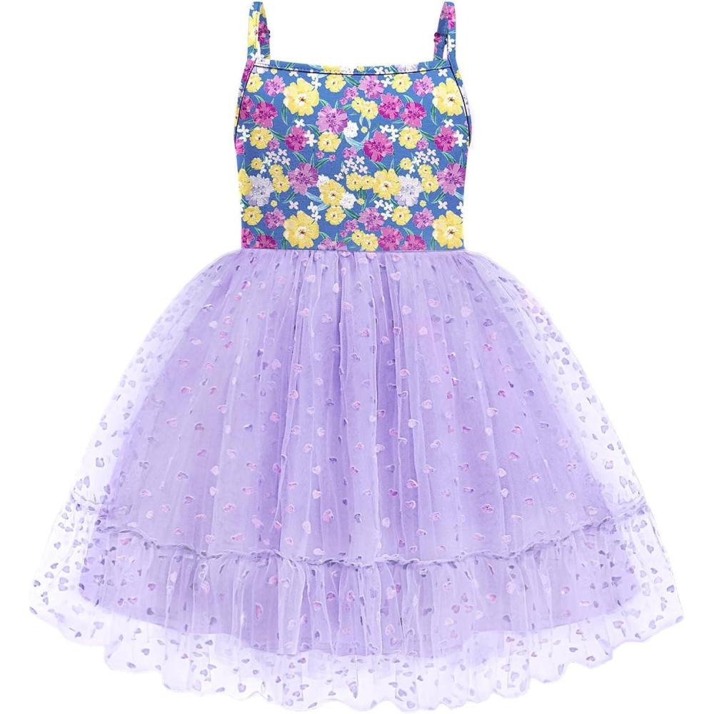 imageArshiner Toddler Girls Tulle Dress Rainbow Tutu Birthday Princess Dresses Formal Photoshoot Outfit Summer Clothes 26TPurple Heart Tulle