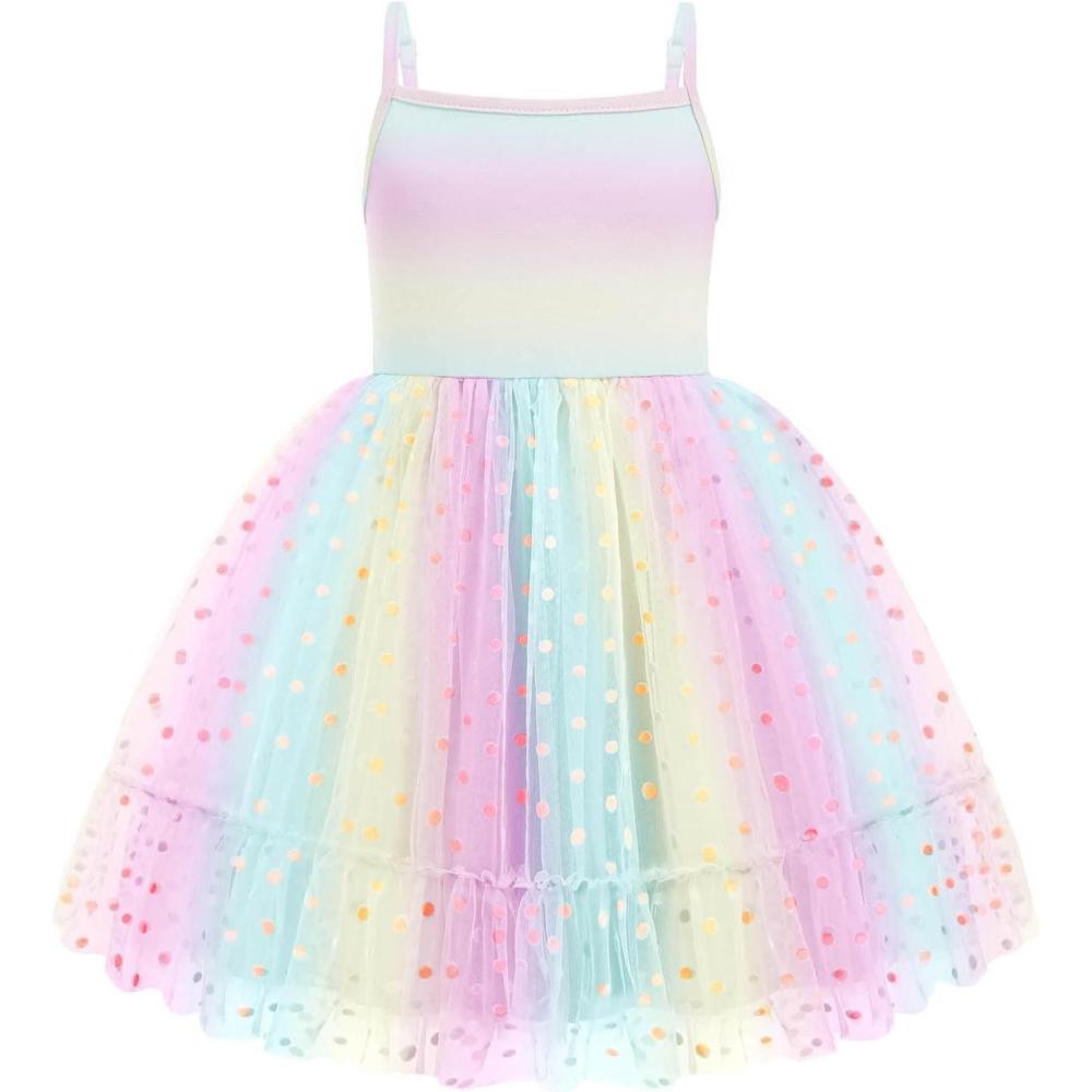 imageArshiner Toddler Girls Tulle Dress Rainbow Tutu Birthday Princess Dresses Formal Photoshoot Outfit Summer Clothes 26TRainbow Dot Tulle