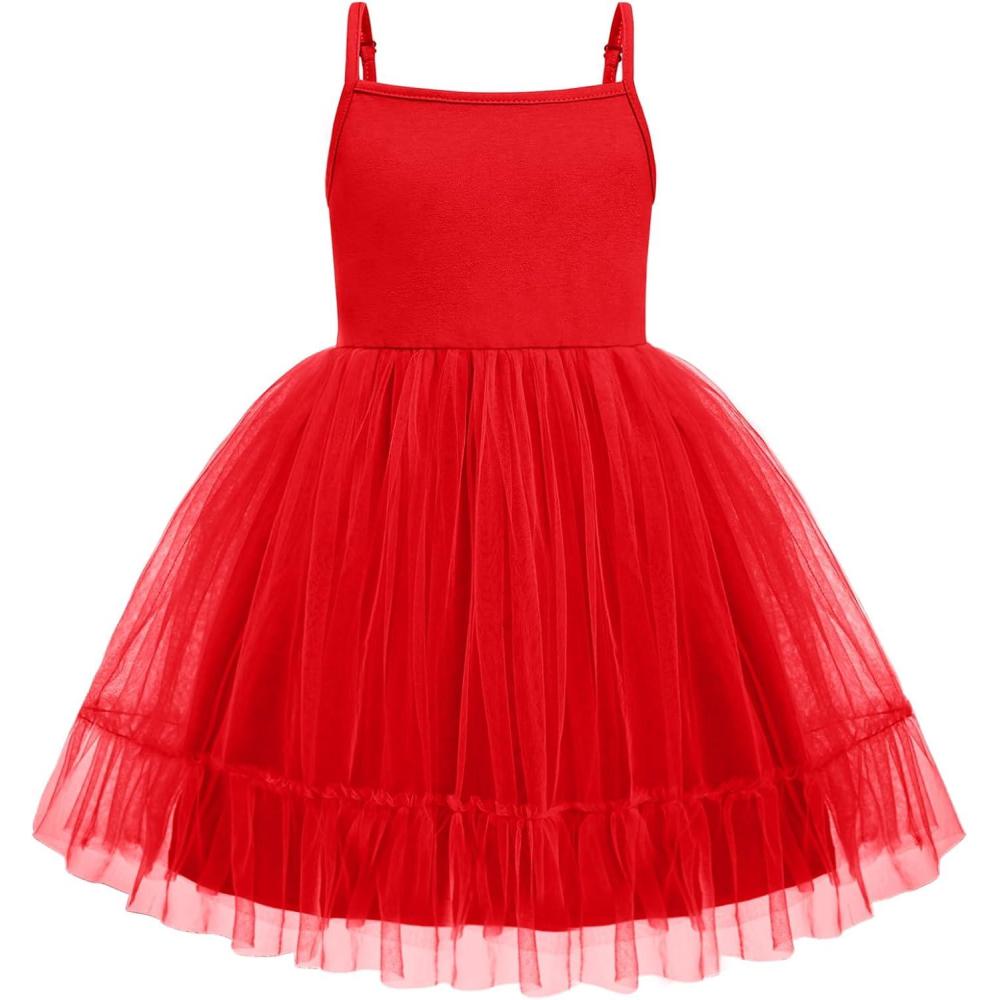 imageArshiner Toddler Girls Tulle Dress Rainbow Tutu Birthday Princess Dresses Formal Photoshoot Outfit Summer Clothes 26TRed