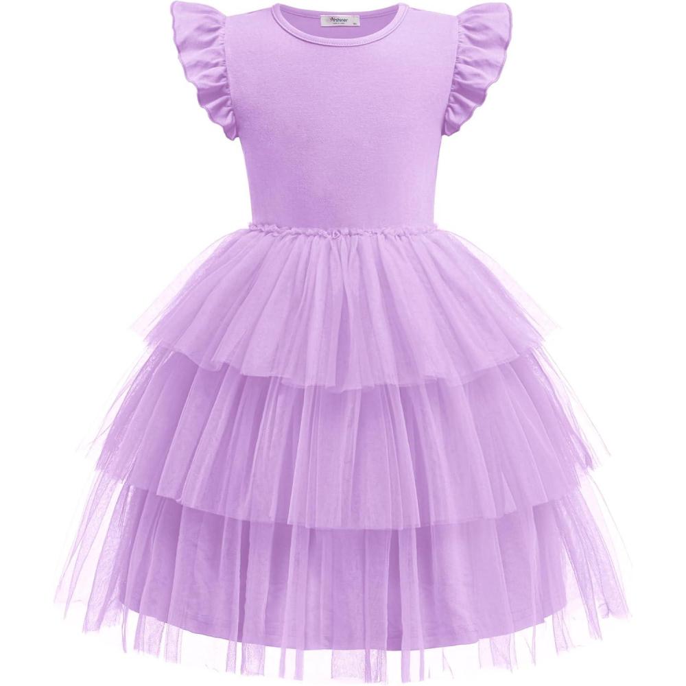 imageArshiner Toddler Tutu Dress Girls Fluffy Tiered Summer Dresses Cute Party Tulle Sundress for Kids 27YLilac