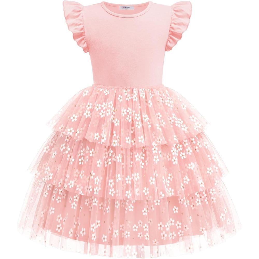 imageArshiner Toddler Tutu Dress Girls Fluffy Tiered Summer Dresses Cute Party Tulle Sundress for Kids 27YPink Flower