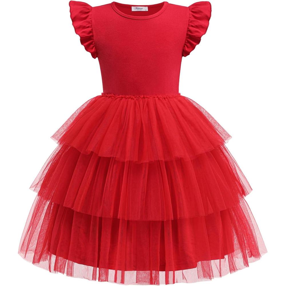 imageArshiner Toddler Tutu Dress Girls Fluffy Tiered Summer Dresses Cute Party Tulle Sundress for Kids 27YRed