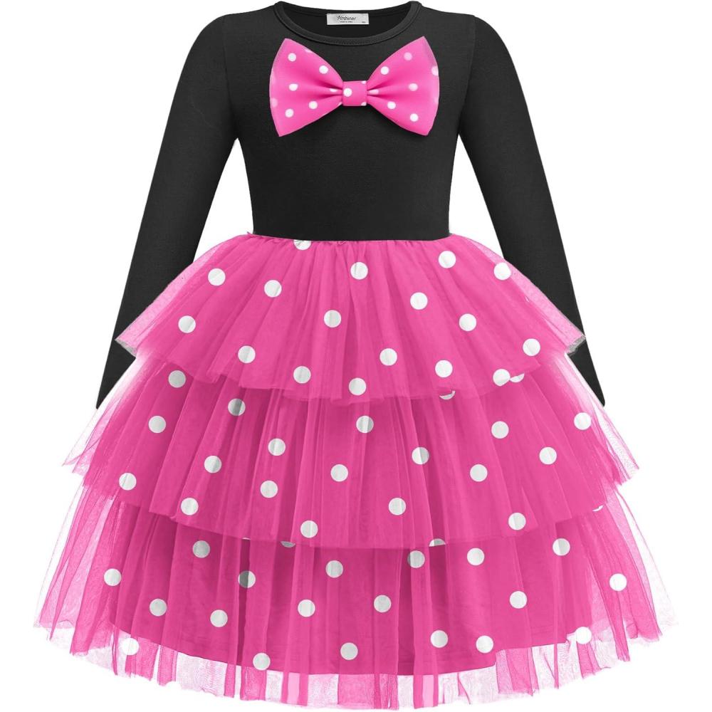 imageArshiner Toddler Tutu Dress Girls Long Sleeve Fall Winter Tiered Formal Party Tulle Dresses for Kids 26YBlack Pink Dot