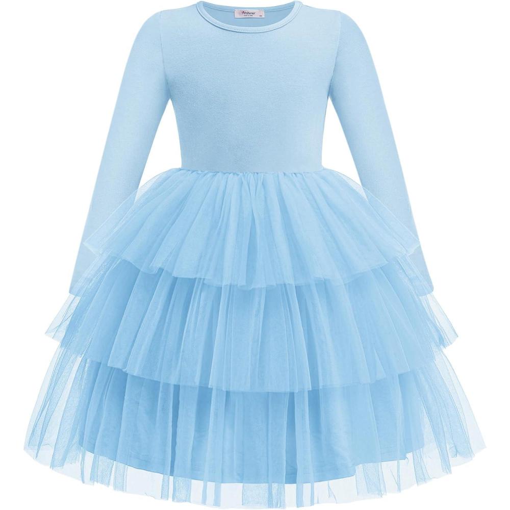 imageArshiner Toddler Tutu Dress Girls Long Sleeve Fall Winter Tiered Formal Party Tulle Dresses for Kids 26YBlue