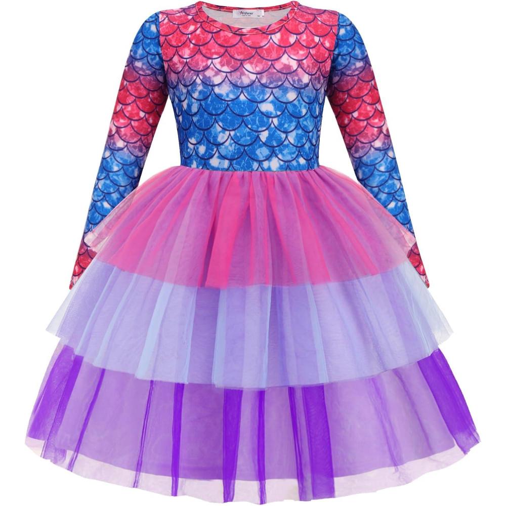 imageArshiner Toddler Tutu Dress Girls Long Sleeve Fall Winter Tiered Formal Party Tulle Dresses for Kids 26YMermaid Scale
