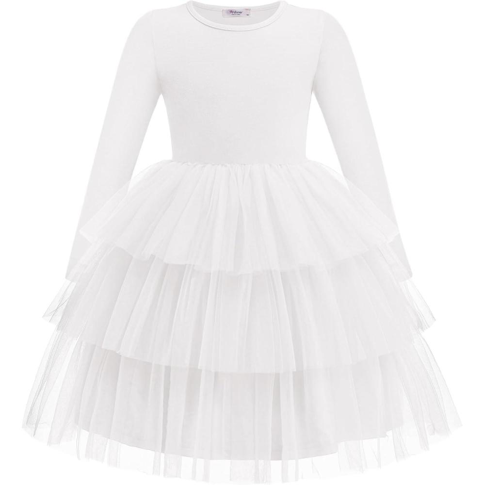 imageArshiner Toddler Tutu Dress Girls Long Sleeve Fall Winter Tiered Formal Party Tulle Dresses for Kids 26YWhite