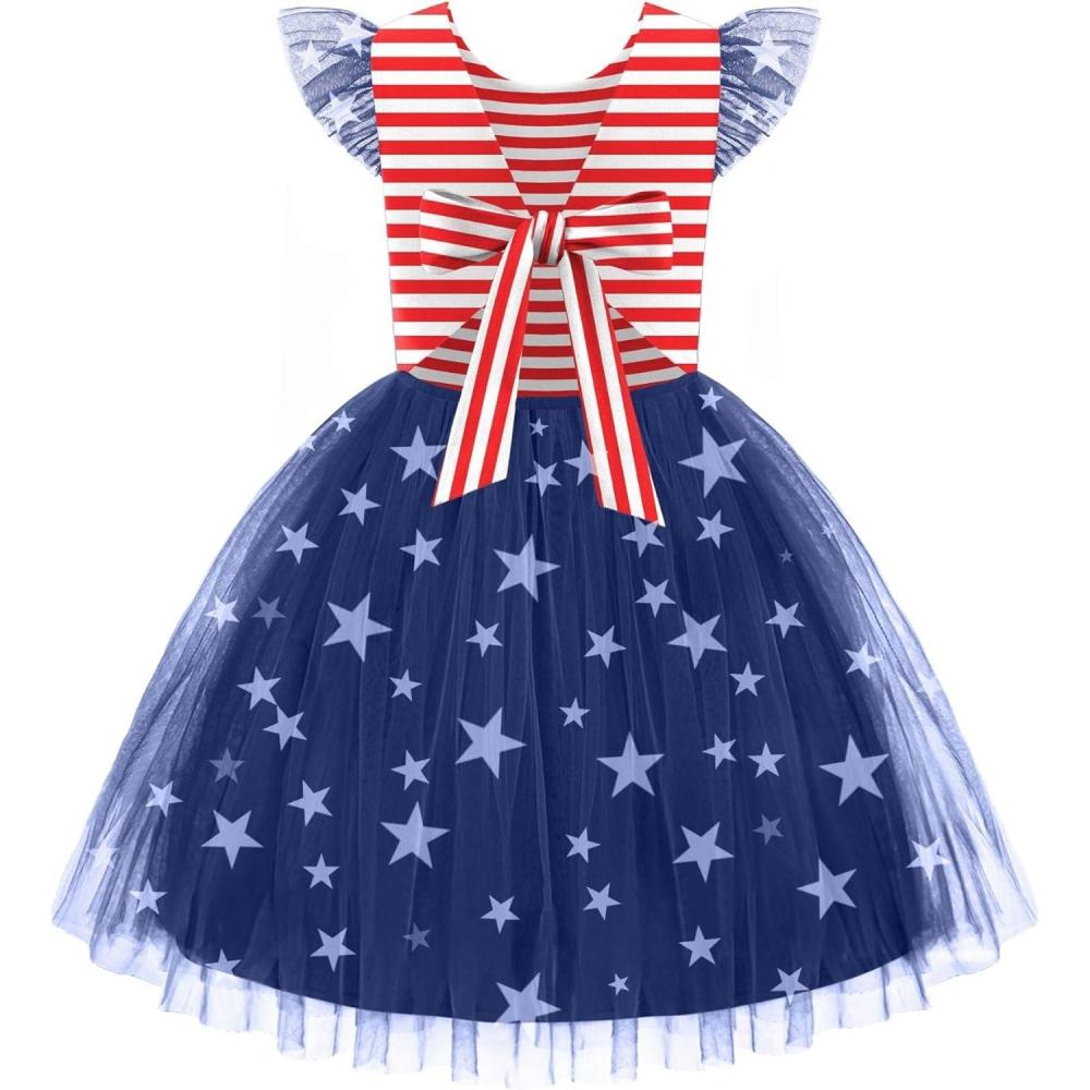 imageArshiner Toddler Tutu Dress Little Girls Summer Tulle Backless Party Birthday Cotton Dresses 26YFlagBlue