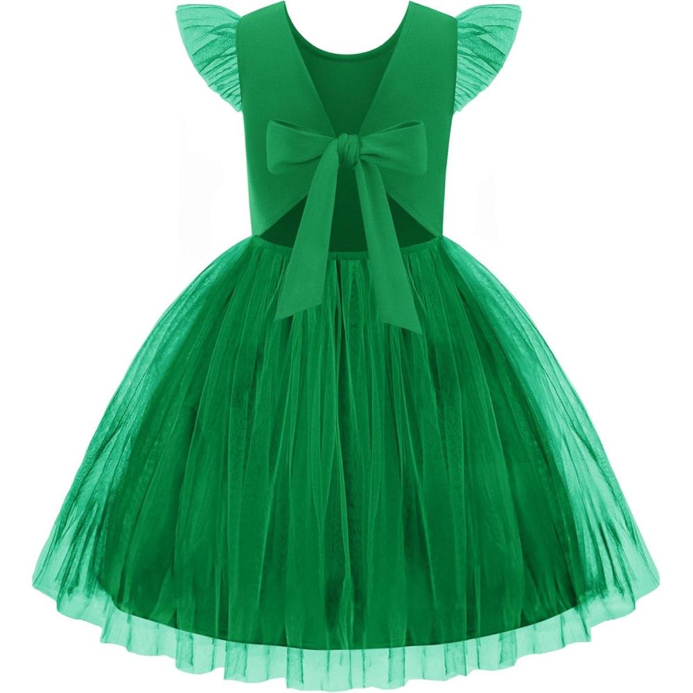 imageArshiner Toddler Tutu Dress Little Girls Summer Tulle Backless Party Birthday Cotton Dresses 26YGreen
