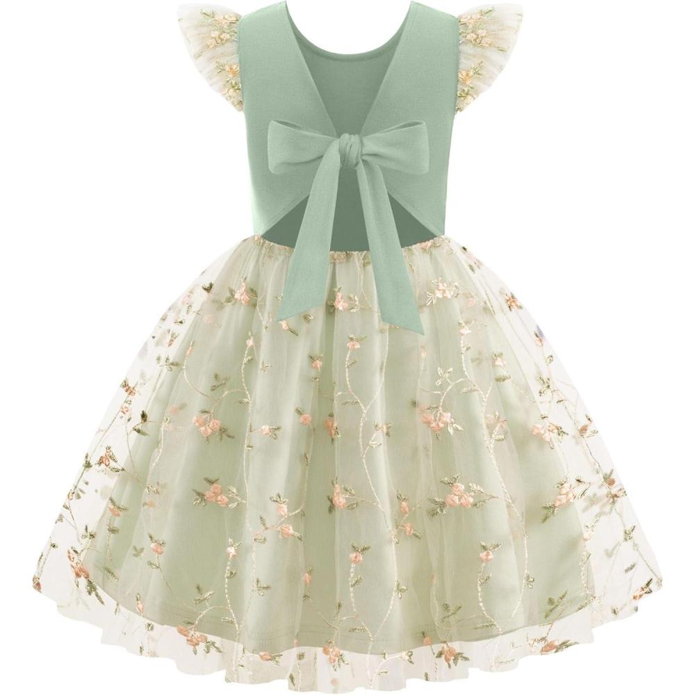 imageArshiner Toddler Tutu Dress Little Girls Summer Tulle Backless Party Birthday Cotton Dresses 26YGreen Floral