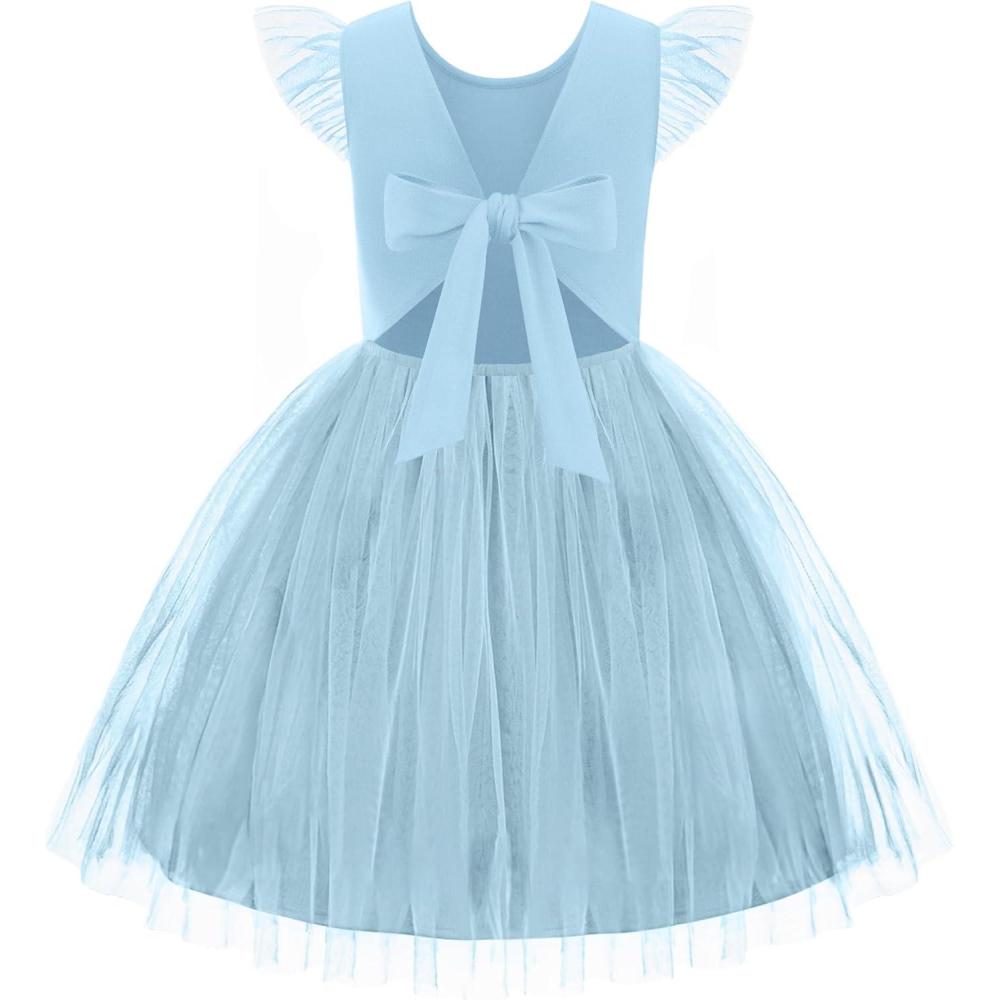 imageArshiner Toddler Tutu Dress Little Girls Summer Tulle Backless Party Birthday Cotton Dresses 26YLight Blue
