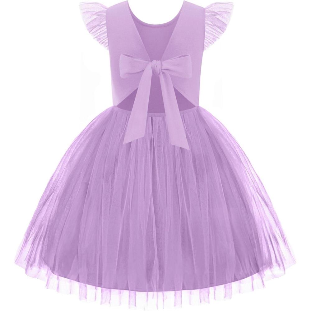imageArshiner Toddler Tutu Dress Little Girls Summer Tulle Backless Party Birthday Cotton Dresses 26YLilac