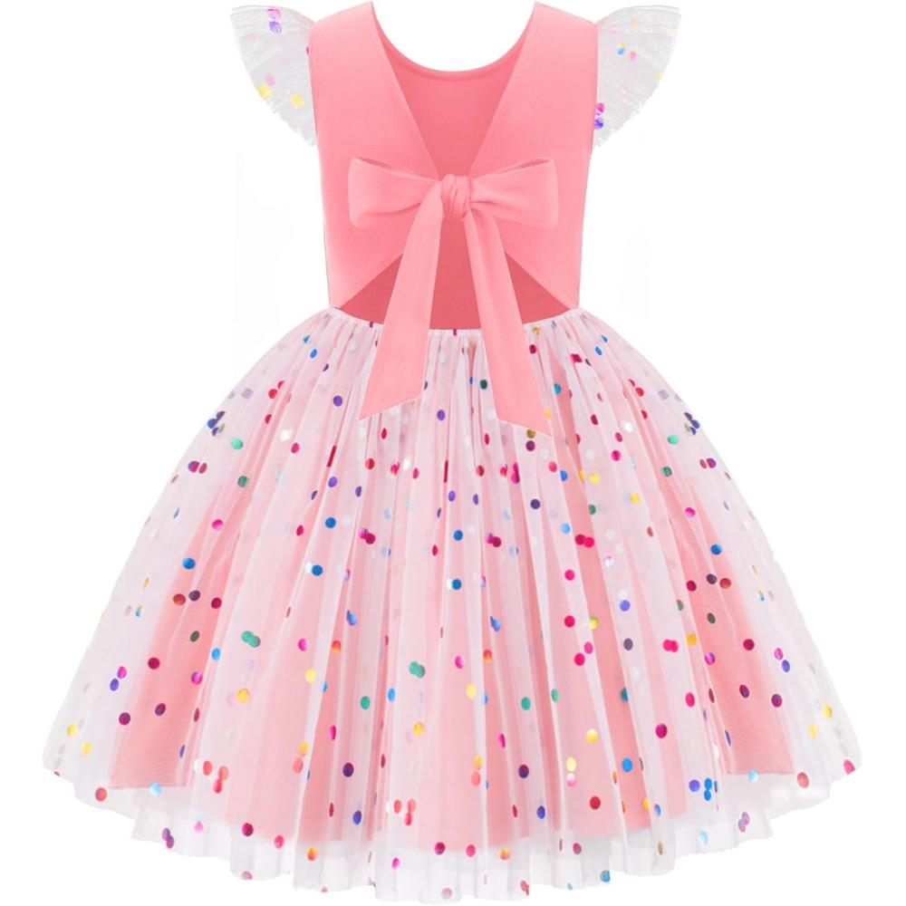 imageArshiner Toddler Tutu Dress Little Girls Summer Tulle Backless Party Birthday Cotton Dresses 26YOrange Pink