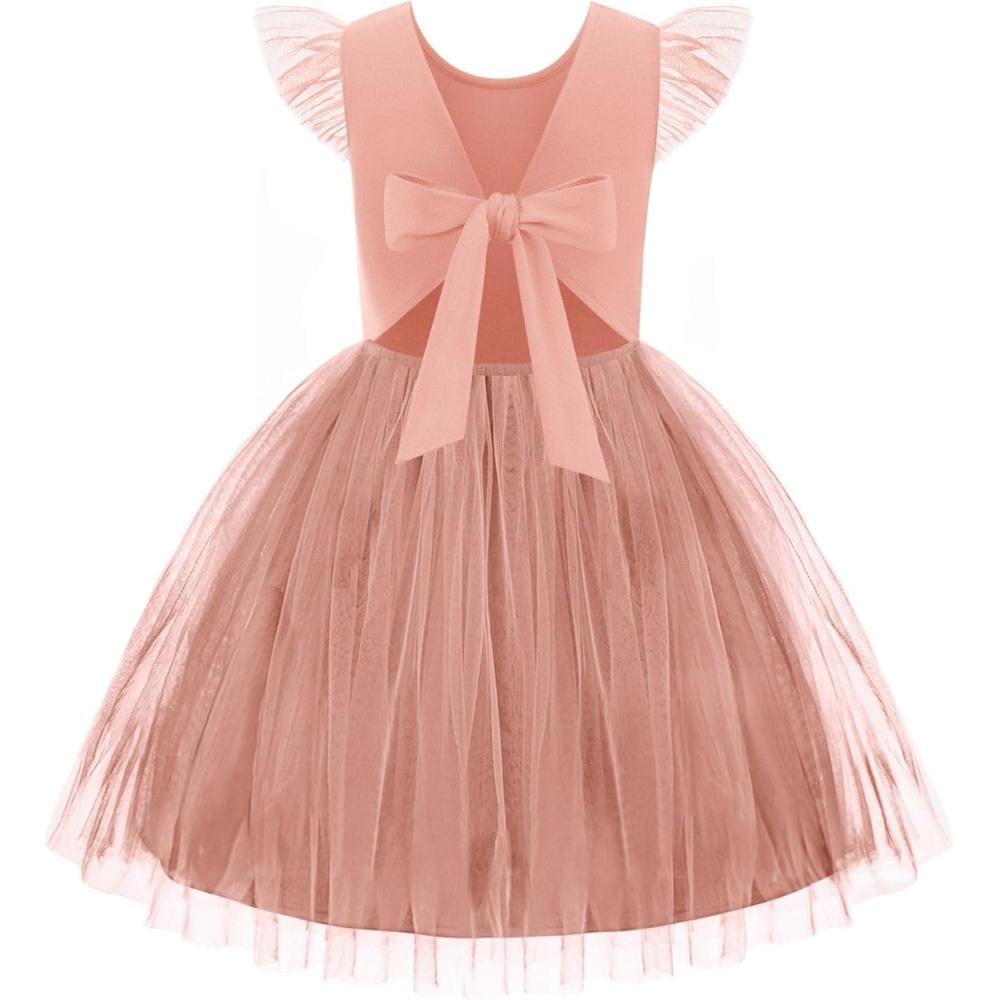 imageArshiner Toddler Tutu Dress Little Girls Summer Tulle Backless Party Birthday Cotton Dresses 26YPink