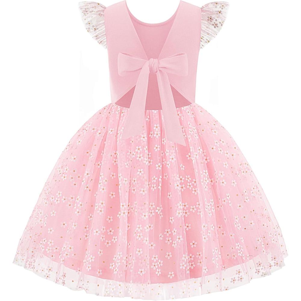 imageArshiner Toddler Tutu Dress Little Girls Summer Tulle Backless Party Birthday Cotton Dresses 26YPink Flower